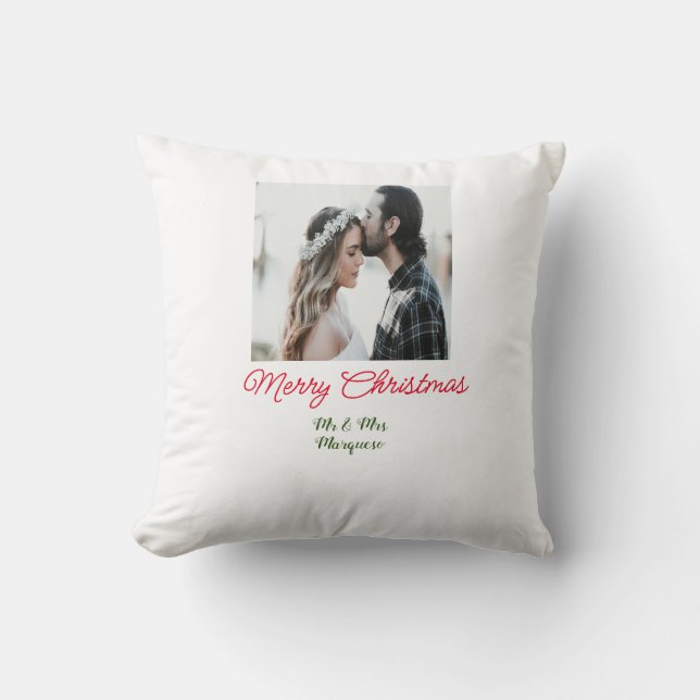 Merry Christmas couple photo add name happy holida Throw Pillow (Front)