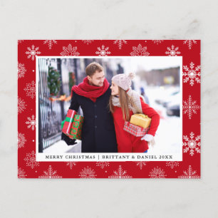 Merry Christmas Couple Photo Snowflakes Red Holiday Postcard