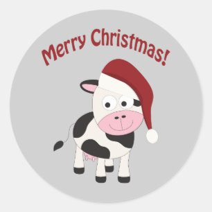 Merry Christmas Cow Classic Round Sticker