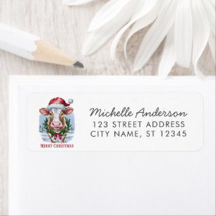 Merry Christmas Cow in Santa Hat Return Address