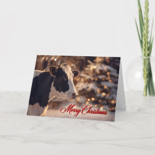 Merry Christmas Cow in Snow Rustic Farmhouse Holiday Card