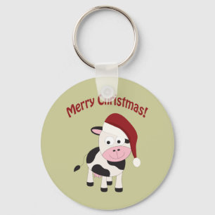 Merry Christmas Cow Keychain