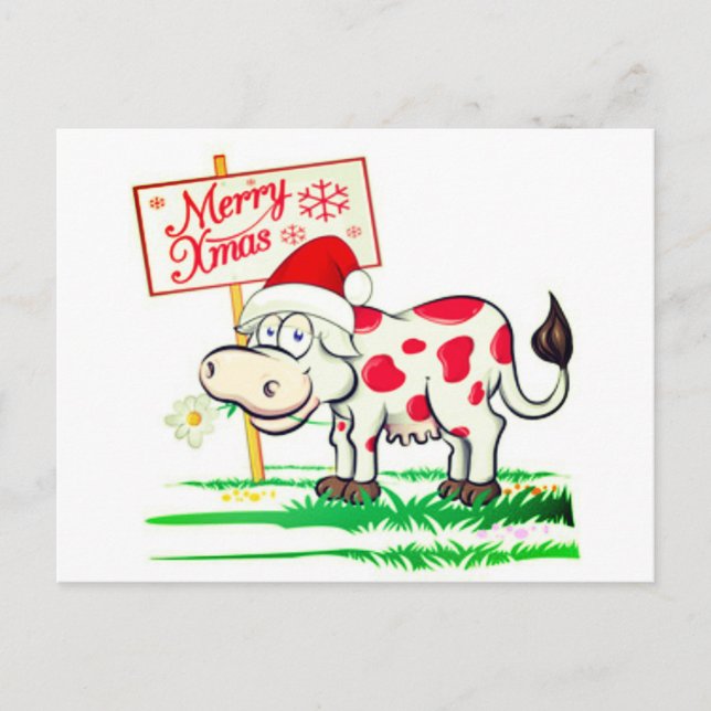 Merry Christmas Cow Postcard (Front)