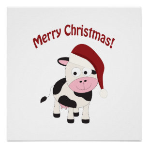Merry Christmas Cow Poster