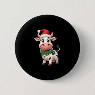 Merry Christmas Cow Santa Christmas Lights Cow Xma 2 Inch Round Button