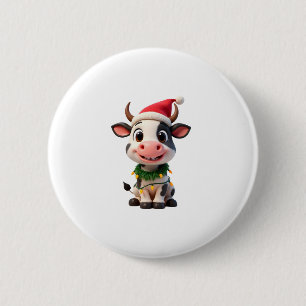 Merry Christmas Cow Santa Christmas Lights Cow Xma 2 Inch Round Button