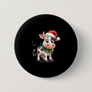 Merry Christmas Cow Santa Christmas Lights Cow Xma 2 Inch Round Button