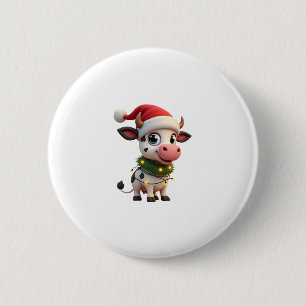 Merry Christmas Cow Santa Christmas Lights Cow Xma 2 Inch Round Button
