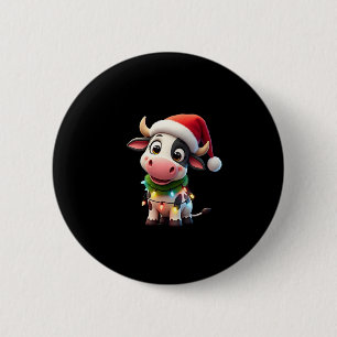 Merry Christmas Cow Santa Christmas Lights Cow Xma 2 Inch Round Button