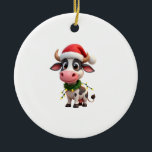 Merry Christmas Cow Santa Christmas Lights Cow Xma Ceramic Ornament<br><div class="desc">Merry Christmas Cow Santa Christmas Lights Cow Xmas Tree T-Shirt (2)</div>