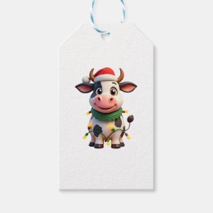 Merry Christmas Cow Santa Christmas Lights Cow Xma Gift Tags