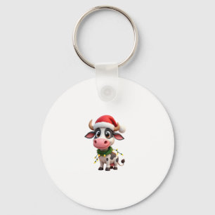 Merry Christmas Cow Santa Christmas Lights Cow Xma Keychain