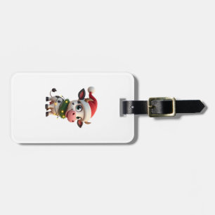 Merry Christmas Cow Santa Christmas Lights Cow Xma Luggage Tag