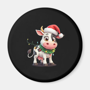 Merry Christmas Cow Santa Christmas Lights Cow Xma Magnet