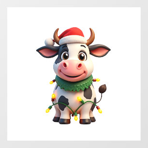 Merry Christmas Cow Santa Christmas Lights Cow Xma Window Cling