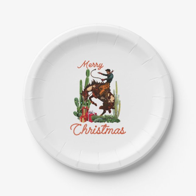 Merry Christmas Cowboy Paper Plate (Front)