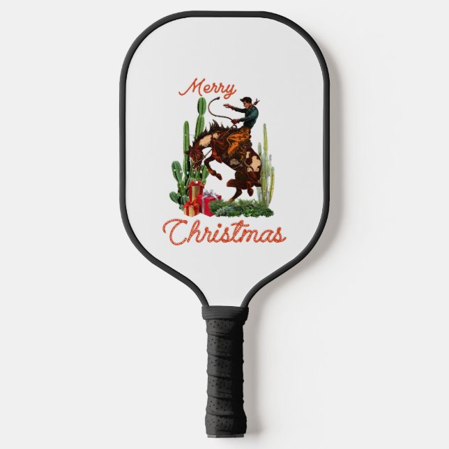 Merry Christmas Cowboy Pickleball Paddle (Front)