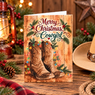 Merry Christmas Cowgirl Country Western Boots Holiday Card