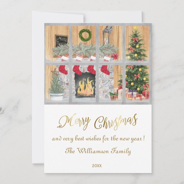 Merry Christmas Cozy Home Scene Christmas Card (Front)