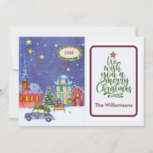 Merry Christmas Cozy Village Scene Christmas Card