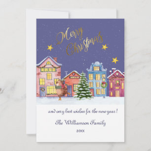 Merry Christmas Cozy Village Scene Christmas Card