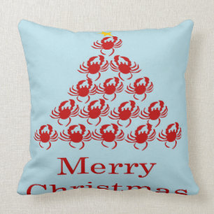Merry Christmas Crab Throw Pillow