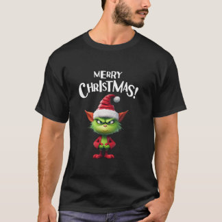 Merry Christmas Crabby Elf Cat Funny Festive Holid T-Shirt