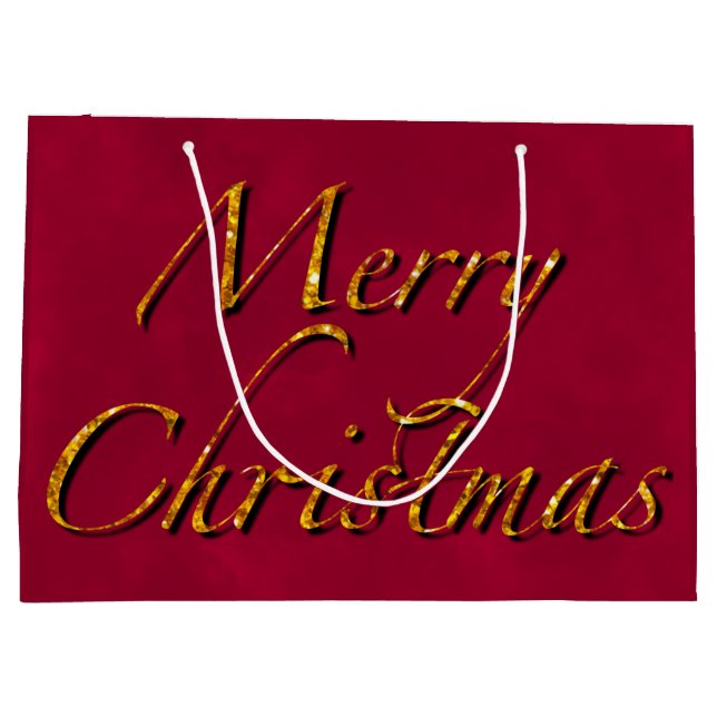 Merry Christmas, cranberry gold elegant calligraph Large Gift Bag (Back)