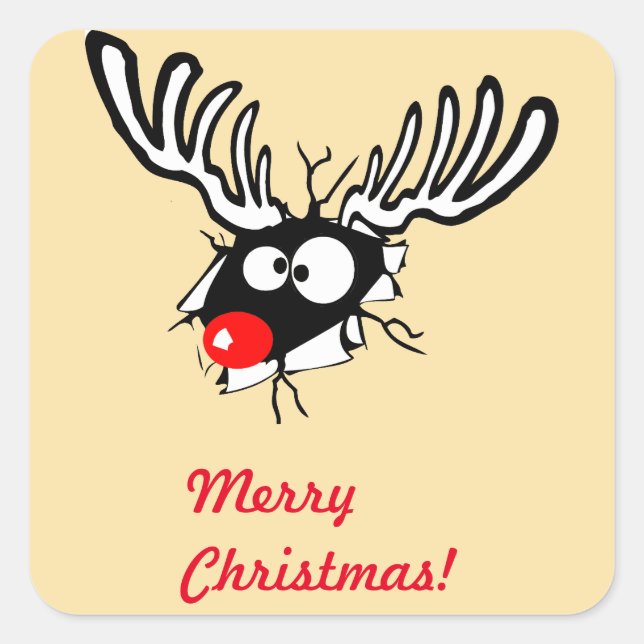 Merry Christmas! Crazy Red Nosed Reindeer Square Sticker (Front)
