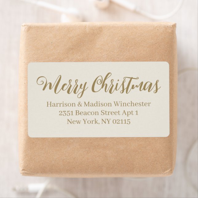 Merry Christmas cream gold script Return Address (Insitu)