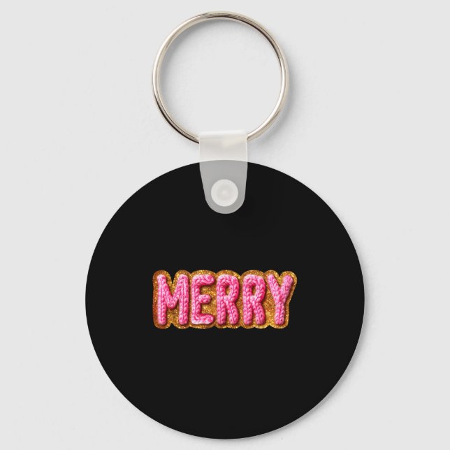 Merry Christmas Crochet Xmas Pajamas Cozy Holiday  Keychain (Front)