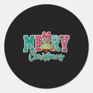 Merry Christmas Crochet Xmas Tree Pajamas Holiday  Classic Round Sticker