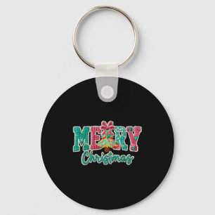 Merry Christmas Crochet Xmas Tree Pajamas Holiday Keychain