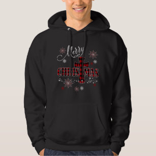 Merry Christmas Cross Buffalo Plaid Christian Holi Hoodie