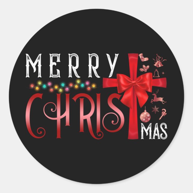 Merry Christmas Cross Christian Religious Classic Round Sticker (Front)