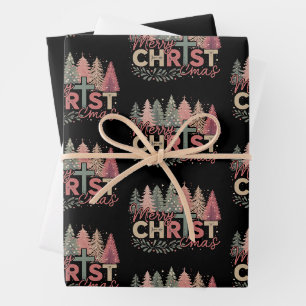 Merry Christmas Cross Faith Jesus Christian Story Wrapping Paper Sheet