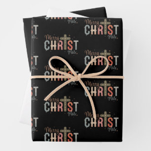 Merry Christmas Cross Religious Christian Family  Wrapping Paper Sheet