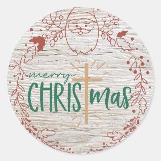 Merry Christmas Cross Round Sticker