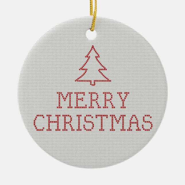Merry Christmas cross stitch sign Ceramic Ornament (Front)