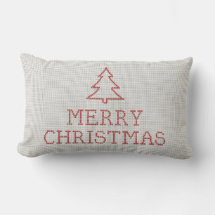 Merry Christmas cross stitch sign Lumbar Pillow