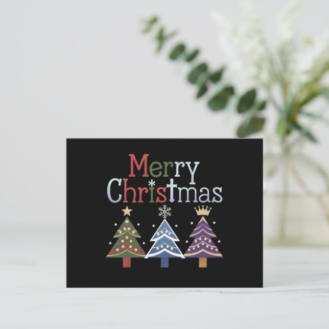 Merry Christmas Cross Xmas Tree Retro Holiday Postcard (Standing Front)
