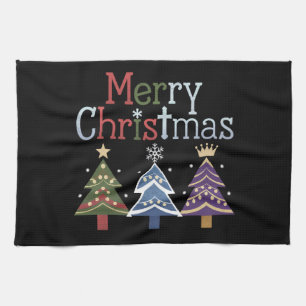 Merry Christmas Cross Xmas Tree Retro Kitchen Towel