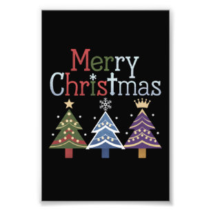 Merry Christmas Cross Xmas Tree Retro Photo Print