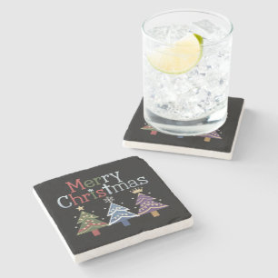 Merry Christmas Cross Xmas Tree Retro Stone Coaster