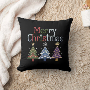 Merry Christmas Cross Xmas Tree Retro Throw Pillow