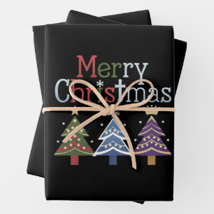 Merry Christmas Cross Xmas Tree Retro Wrapping Paper Sheet