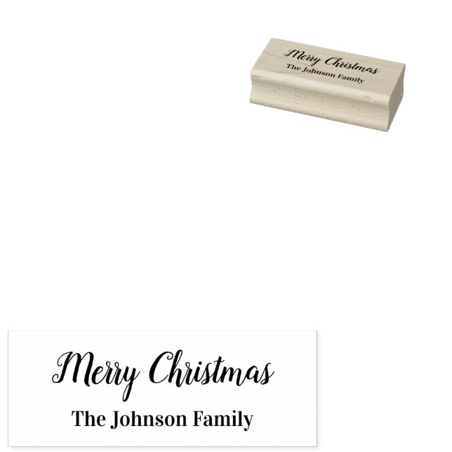 Merry Christmas Cursive Script with Name Template Rubber Stamp (Stamped)