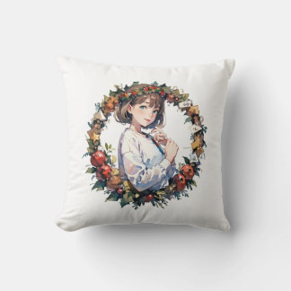 Merry Christmas cushion with wreath and cute chara
