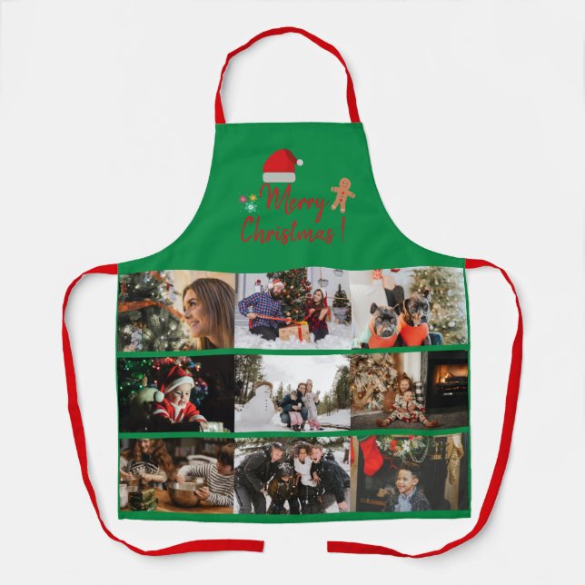 Merry Christmas Custom 9 Photo Collage Holiday  Ap Apron (Front)