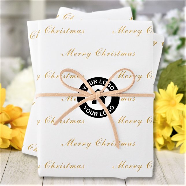 Merry Christmas Custom Business Logo Pattern Wrapping Paper Sheet (Creator Uploaded)